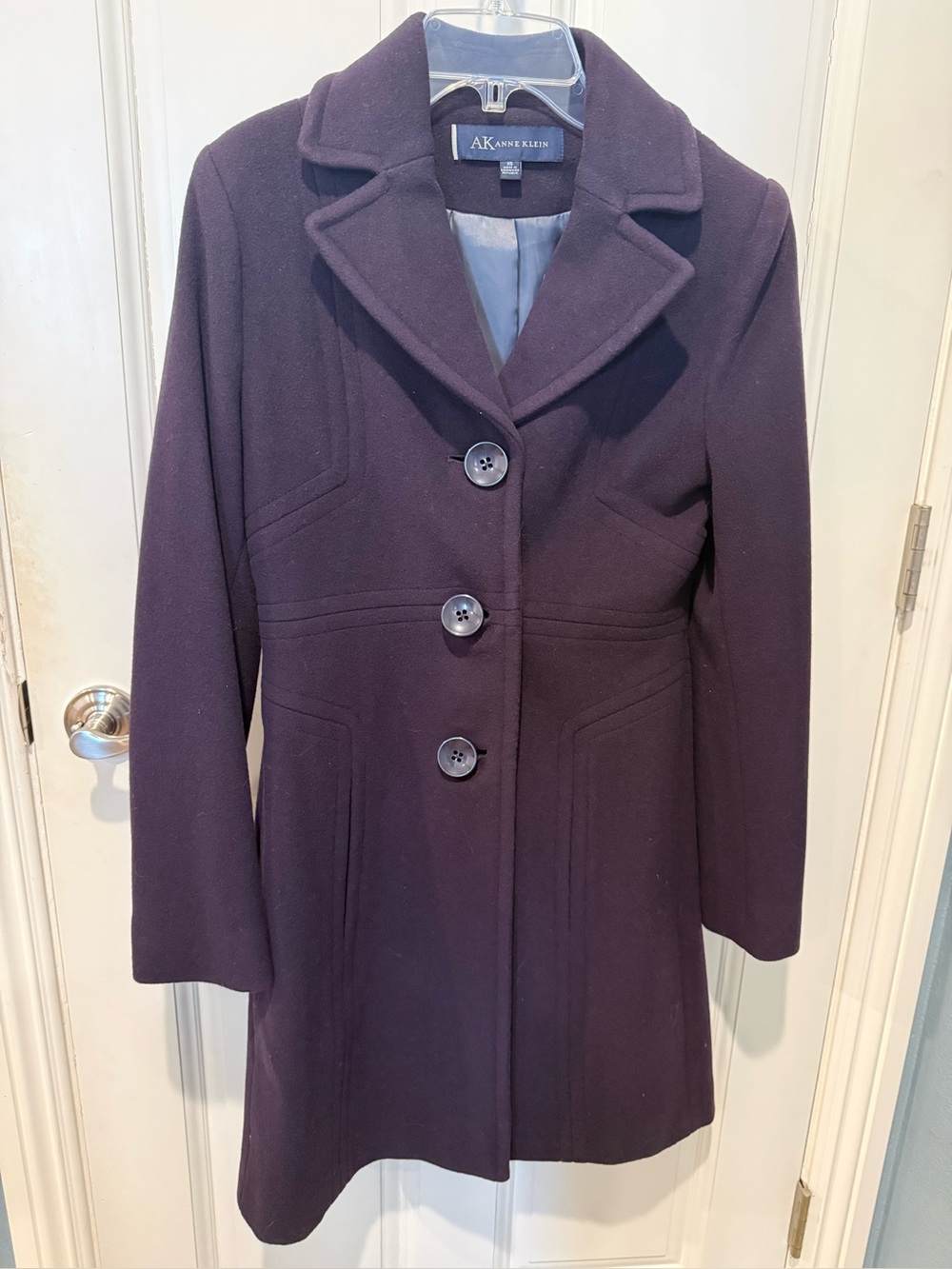 Anne Klein Women's Dark Purple Wool Blend Button Coat (sz XS)